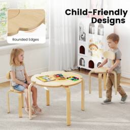 Costway Kids Table & 2 Chairs Set Activity Desk & Chair Set w/ Storage Bin in Natural - thumbnail 9