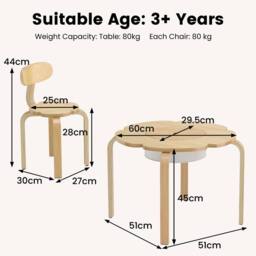 Costway Kids Table & 2 Chairs Set Activity Desk & Chair Set w/ Storage Bin in Natural - thumbnail 2