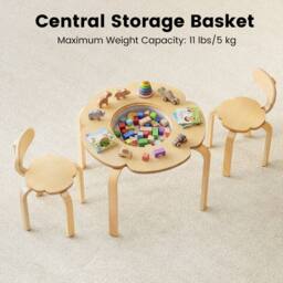 Costway Kids Table & 2 Chairs Set Activity Desk & Chair Set w/ Storage Bin in Natural - thumbnail 5