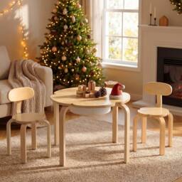 Costway Kids Table & 2 Chairs Set Activity Desk & Chair Set w/ Storage Bin in Natural - thumbnail 4