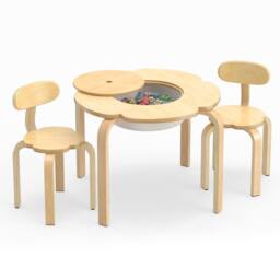 Costway Kids Table & 2 Chairs Set Activity Desk & Chair Set w/ Storage Bin in Natural