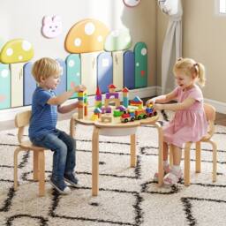 Costway Kids Table & 2 Chairs Set Activity Desk & Chair Set w/ Storage Bin in Natural - thumbnail 3