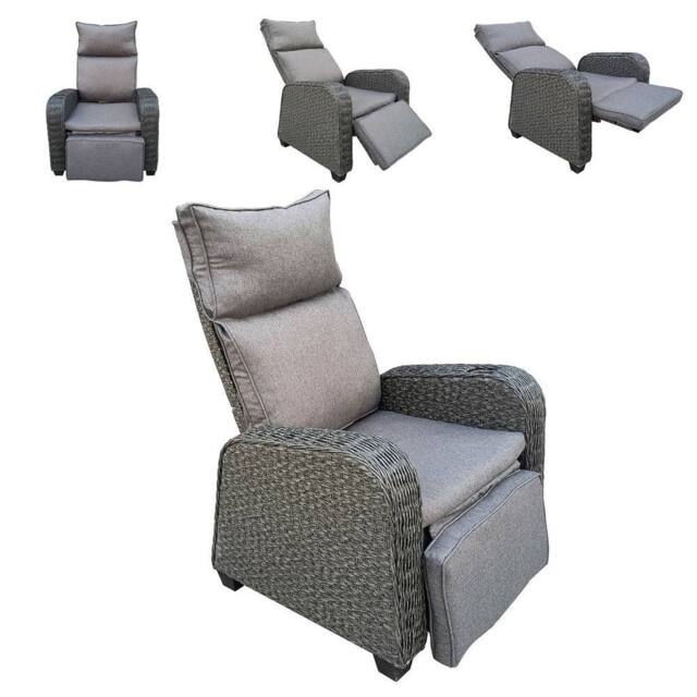 FURNITURE ONE Patio Rattan Recliner with Soft Cushion, 170 Degree Adjustable - Gray in Dark Grey - image 1