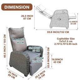 FURNITURE ONE Patio Rattan Recliner with Soft Cushion, 170 Degree Adjustable - Gray in Dark Grey - thumbnail 5