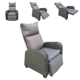 FURNITURE ONE Patio Rattan Recliner with Soft Cushion, 170 Degree Adjustable - Gray in Dark Grey