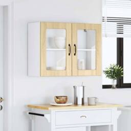 Berkfield Home Kitchen Wall Cabinet with Glass Door Lucca Sonoma Oak Engineered Wood in Brown - thumbnail 3