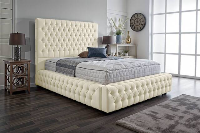 UK Bed Furniture Duchess Ottoman Gas Lift Upholstered Bed Frame with 54 Inch Headboard in Cream - Size: Super King - image 1