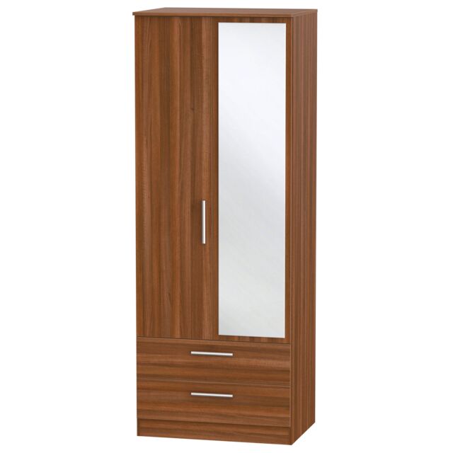 Ready Assembled 2 U Trent Tall 2 Door 2drw Mirrored Wardrobe (Ready Assembled) in Walnut