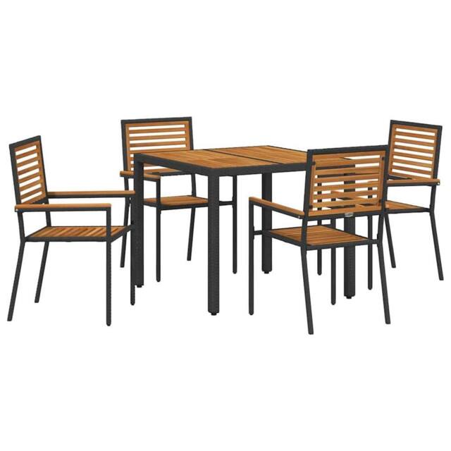 Berkfield Home 5 Piece Garden Dining Set Black Poly Rattan Acacia - image 1
