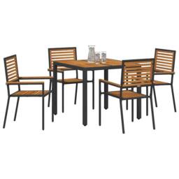 Berkfield Home 5 Piece Garden Dining Set Black Poly Rattan Acacia - thumbnail 3