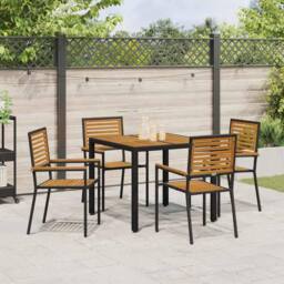 Berkfield Home 5 Piece Garden Dining Set Black Poly Rattan Acacia - thumbnail 4