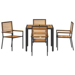 Berkfield Home 5 Piece Garden Dining Set Black Poly Rattan Acacia - thumbnail 7