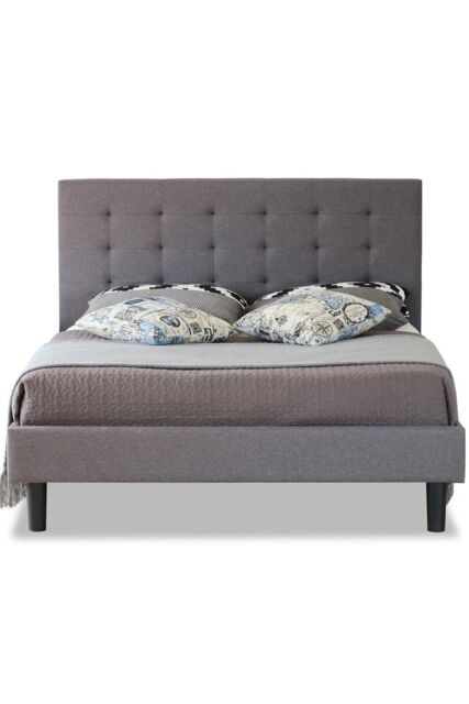 Modernique Fabric Bed with High Headboard, Slatted Wooden Sprung Bed Base in Grey - Size: Single - image 1