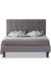 Modernique Fabric Bed with High Headboard, Slatted Wooden Sprung Bed Base in Grey - Size: Single - thumbnail 1