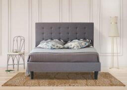 Modernique Fabric Bed with High Headboard, Slatted Wooden Sprung Bed Base in Grey - Size: Single - thumbnail 4