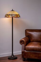 Orsina Tiffany Umbrella Shade Floor Lamp, Art Nouveau Wisteria Design, Nature-Inspired Multicoloured Glass Shade in Brown - thumbnail 2