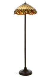 Orsina Tiffany Umbrella Shade Floor Lamp, Art Nouveau Wisteria Design, Nature-Inspired Multicoloured Glass Shade in Brown
