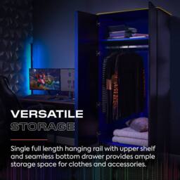 X Rocker Carbon-Tek 2 Door Wardrobe with Drawer & LED Lighting in Dark Grey - thumbnail 4