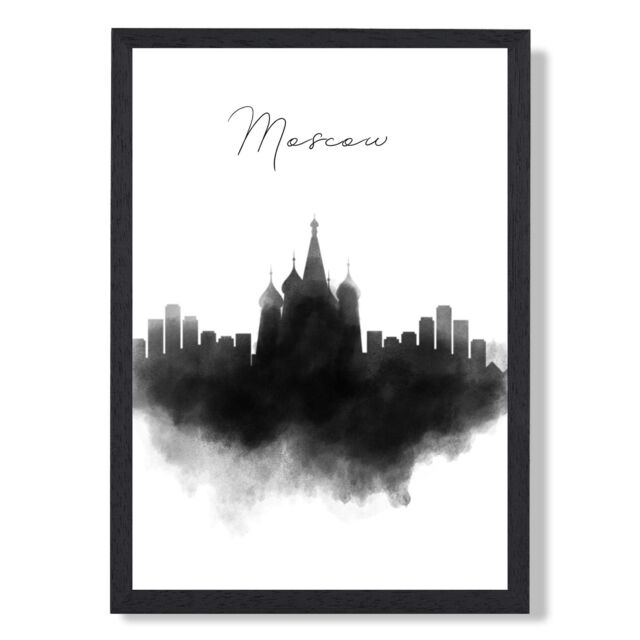 ARTZE Moscow Watercolour Skyline City Framed Print SIZE: A4 with Black Frame - image 1
