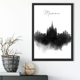 ARTZE Moscow Watercolour Skyline City Framed Print SIZE: A4 with Black Frame - thumbnail 2
