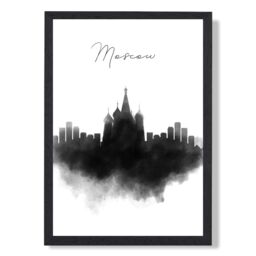ARTZE Moscow Watercolour Skyline City Framed Print SIZE: A4 with Black Frame - thumbnail 1