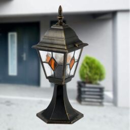 First Choice Lighting Morecambe - Black with Brushed Gold IP44 Post Light - thumbnail 3