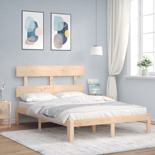 Berkfield Home Bed Frame with Headboard 140x200 cm Solid Wood in Brown - image 1