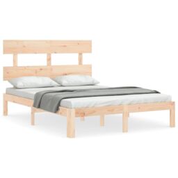 Berkfield Home Bed Frame with Headboard 140x200 cm Solid Wood in Brown - thumbnail 2