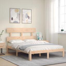 Berkfield Home Bed Frame with Headboard 140x200 cm Solid Wood in Brown - thumbnail 3