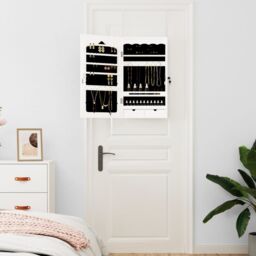 Berkfield Home Mirror Jewellery Cabinet Wall Mounted White 37.5x10x67 cm - thumbnail 3