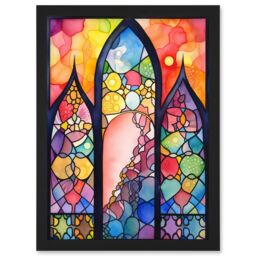Artery8 Stained Glass Window Folk Art Abstract Artwork Framed Wall Art Print A4 in Black - thumbnail 1