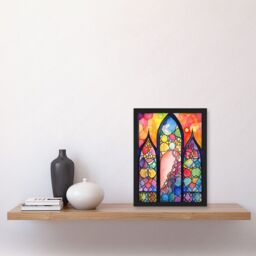 Artery8 Stained Glass Window Folk Art Abstract Artwork Framed Wall Art Print A4 in Black - thumbnail 2