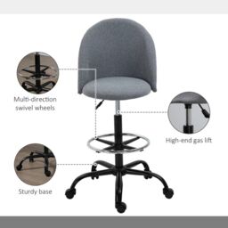 EONLION Draughtsman Chair Home Office Ergonomic 5 Wheels in Grey - thumbnail 4