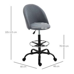 EONLION Draughtsman Chair Home Office Ergonomic 5 Wheels in Grey - thumbnail 2