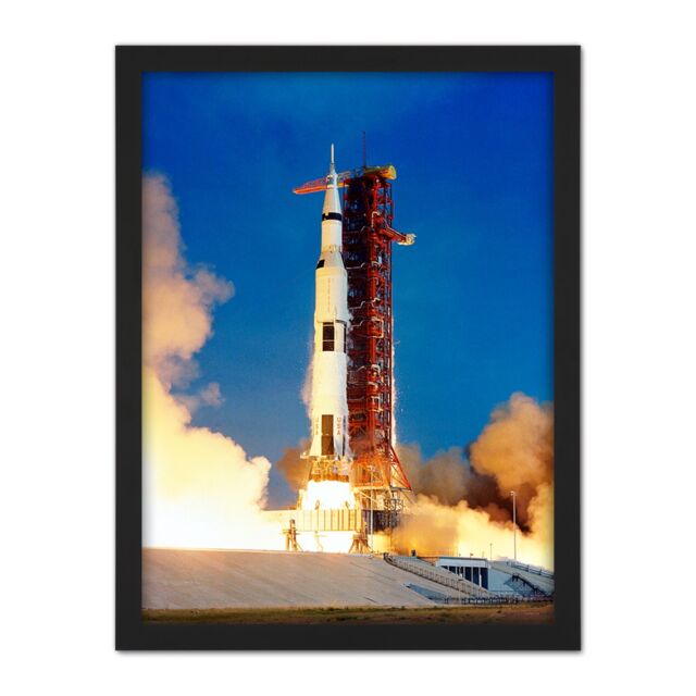 "Artery8 Wall Art Print Space NASA Apollo 11 Rocket Launch Lift Off-Photo Large Framed Wall Décor Art in Black - Size: W18"" x H24""" - image 1