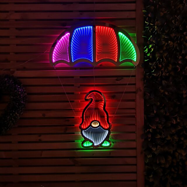 Samuel Alexander 85cm Multicoloured Infinity LED Hanging Parachute Christmas Gnome Gonk - image 1