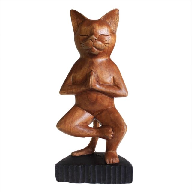 KDMD Handcarved Yoga Cats - One Leg in Brown - image 1