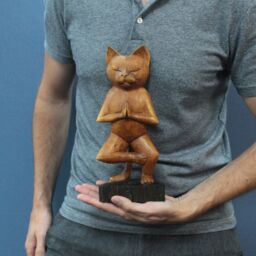 KDMD Handcarved Yoga Cats - One Leg in Brown - thumbnail 2