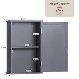 EONLION Bathroom Mirrored Wall Cabinet Wooden Storage Cupboard with Shelf Grey - thumbnail 2