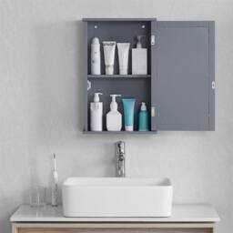 EONLION Bathroom Mirrored Wall Cabinet Wooden Storage Cupboard with Shelf Grey - thumbnail 3
