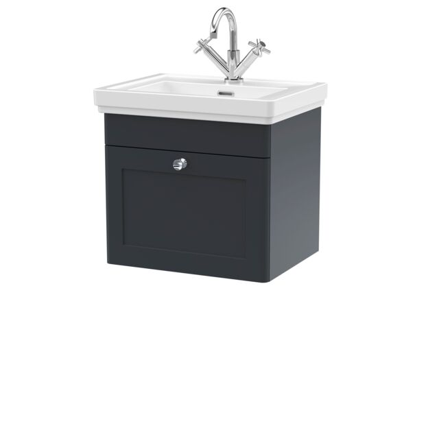 Balterley Bathroom Wall Hung 1-Drawer Vanity Unit & Fireclay Basin, Grey, 500mm in Grey - image 1