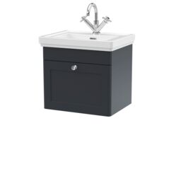 Balterley Bathroom Wall Hung 1-Drawer Vanity Unit & Fireclay Basin, Grey, 500mm in Grey - thumbnail 1