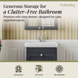 Balterley Bathroom Wall Hung 1-Drawer Vanity Unit & Fireclay Basin, Grey, 500mm in Grey - thumbnail 3