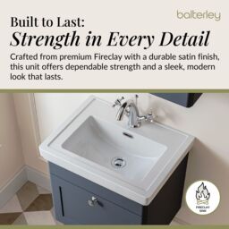 Balterley Bathroom Wall Hung 1-Drawer Vanity Unit & Fireclay Basin, Grey, 500mm in Grey - thumbnail 4