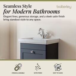 Balterley Bathroom Wall Hung 1-Drawer Vanity Unit & Fireclay Basin, Grey, 500mm in Grey - thumbnail 2