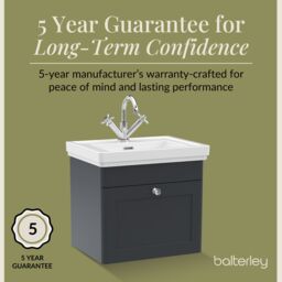 Balterley Bathroom Wall Hung 1-Drawer Vanity Unit & Fireclay Basin, Grey, 500mm in Grey - thumbnail 6