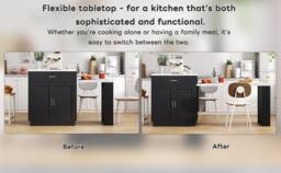 Rolipo Two-Tone Extendable Kitchen Island With Seating & Storage in Black - thumbnail 5