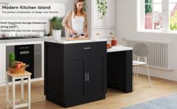 Rolipo Two-Tone Extendable Kitchen Island With Seating & Storage in Black - thumbnail 6