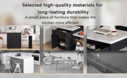 Rolipo Two-Tone Extendable Kitchen Island With Seating & Storage in Black - thumbnail 4
