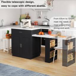 Rolipo Two-Tone Extendable Kitchen Island With Seating & Storage in Black - thumbnail 2